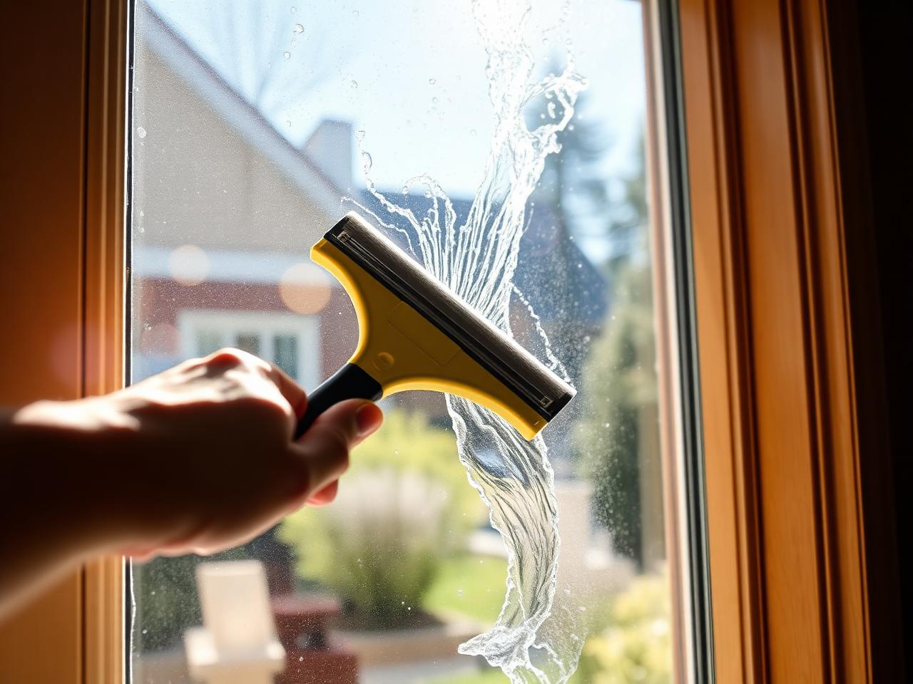 Trekker maakt een woningraam streeploos schoon